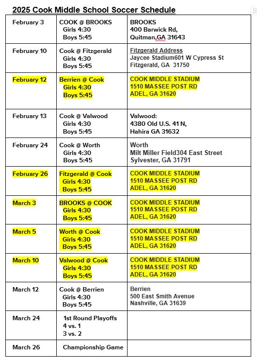 Soccer Schedule