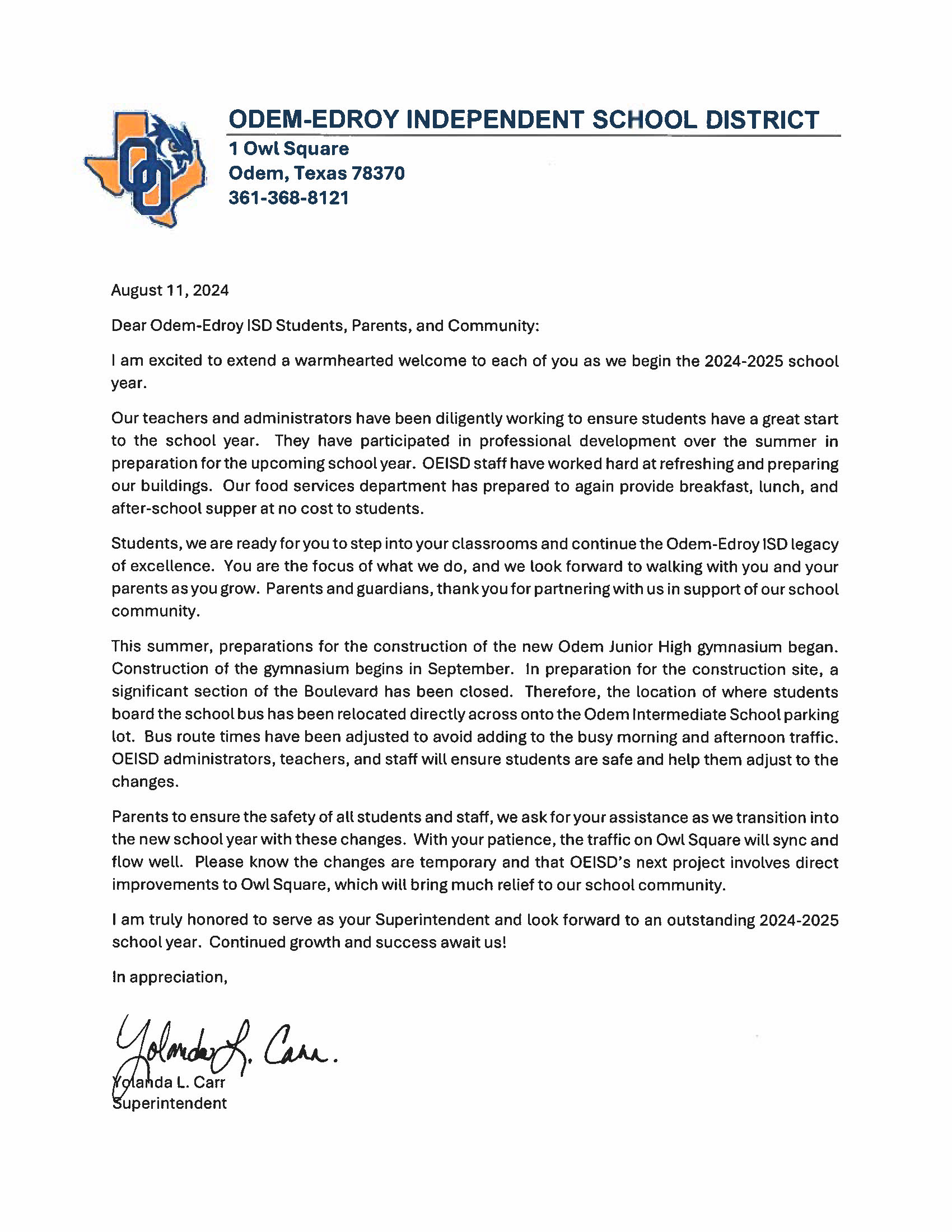 2024-2025 Superintendent Letter image