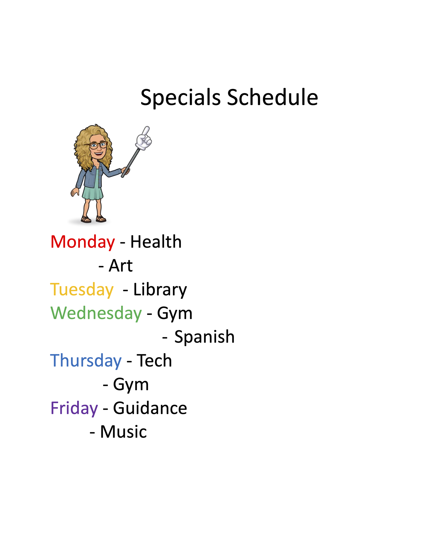 Mrs. Borghi's Specials Schedule