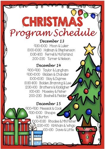 Christmas Program Schedule Christmas Program Schedule