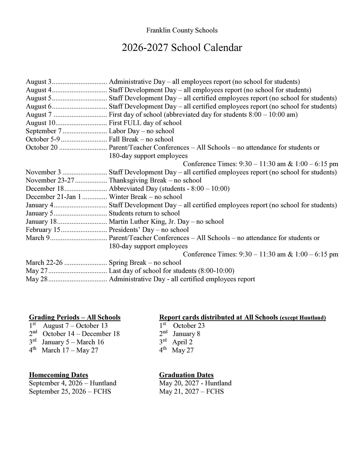 School Calendar 
