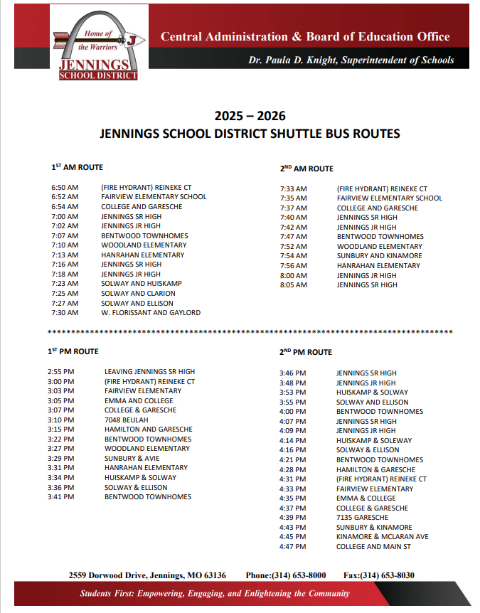 2526 Shuttle Schedule