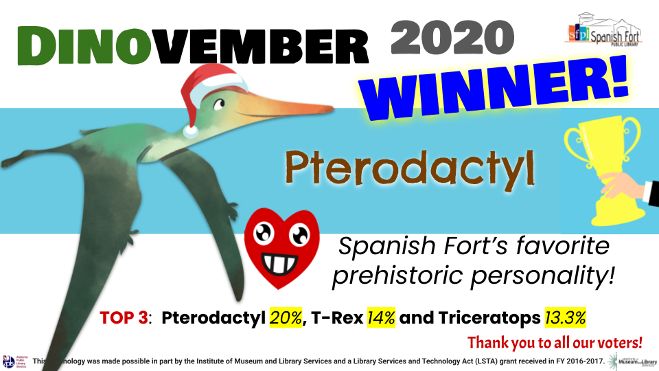 Dinovember Winner and Spanish Fort's favorite dinosaur of 2020: Pteradactyl!