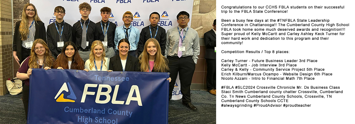 Congratulations to our CCHS FBLA students on their successful trip to the FBLA State Conference!