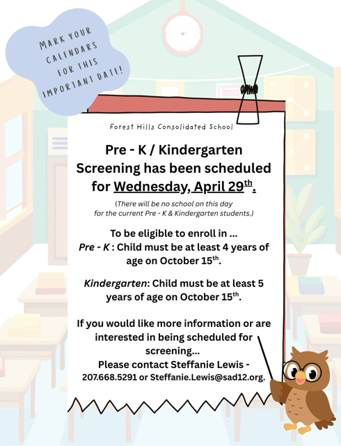Pre K and Kindergarten Screening Flyer