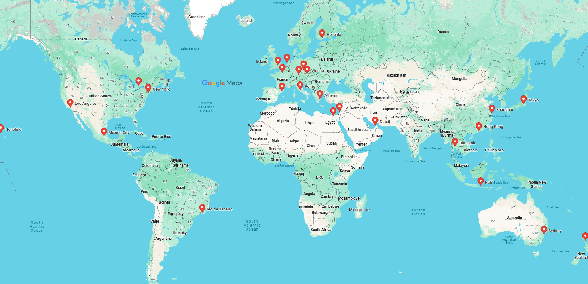 Google Map image with link to Global City Tour marked map