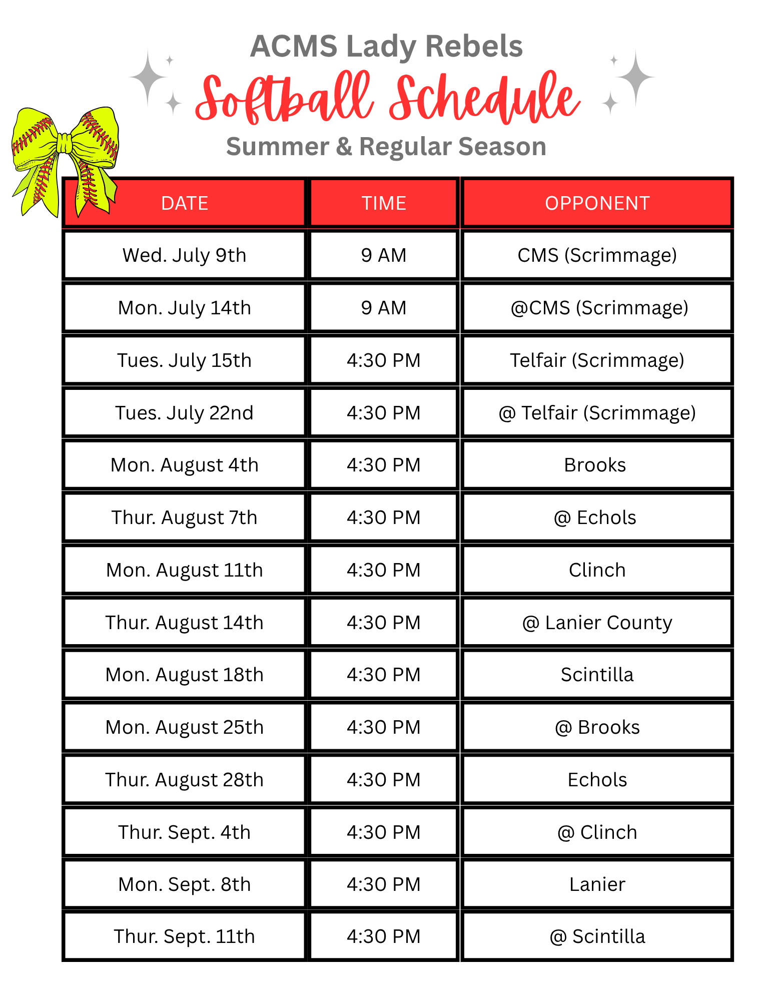 FY25 Softball Schedule FY25 Softball Schedule