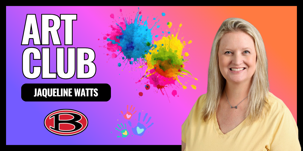 Art Club graphic with photo of sponsor Jaqueline Watts