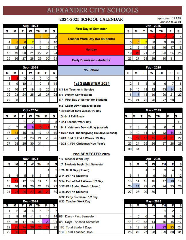 2024-2025 School Calendar