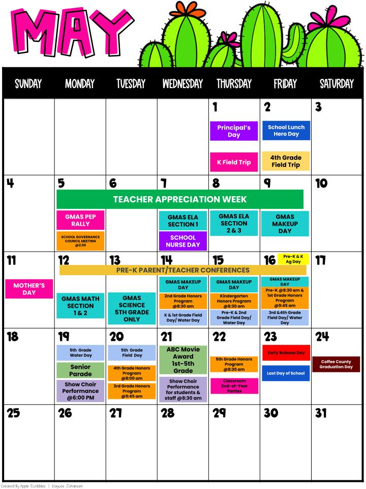 MAY CALENDAR ENGLISH