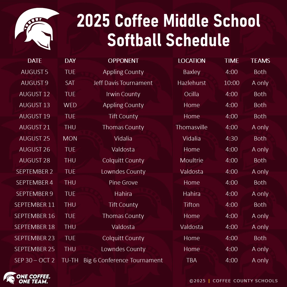 2025 CMS Softball Schedule