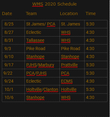 2020 Volleyball schedule