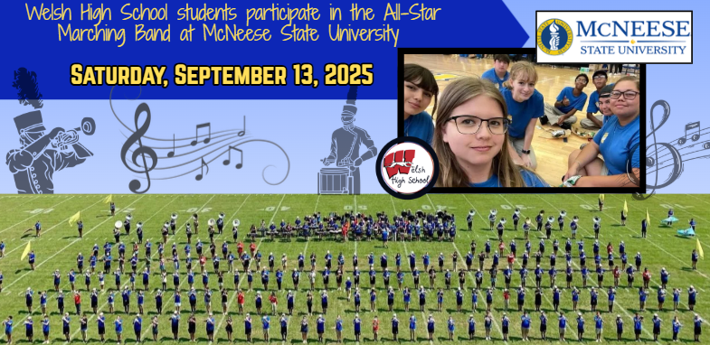 Welsh High School students participate in the All-Star Marching Band at McNeese State University