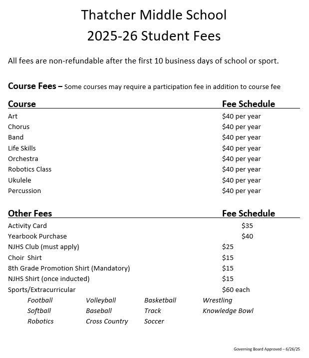 TMS Student Fees 25-26 TMS Student Fees 25-26
