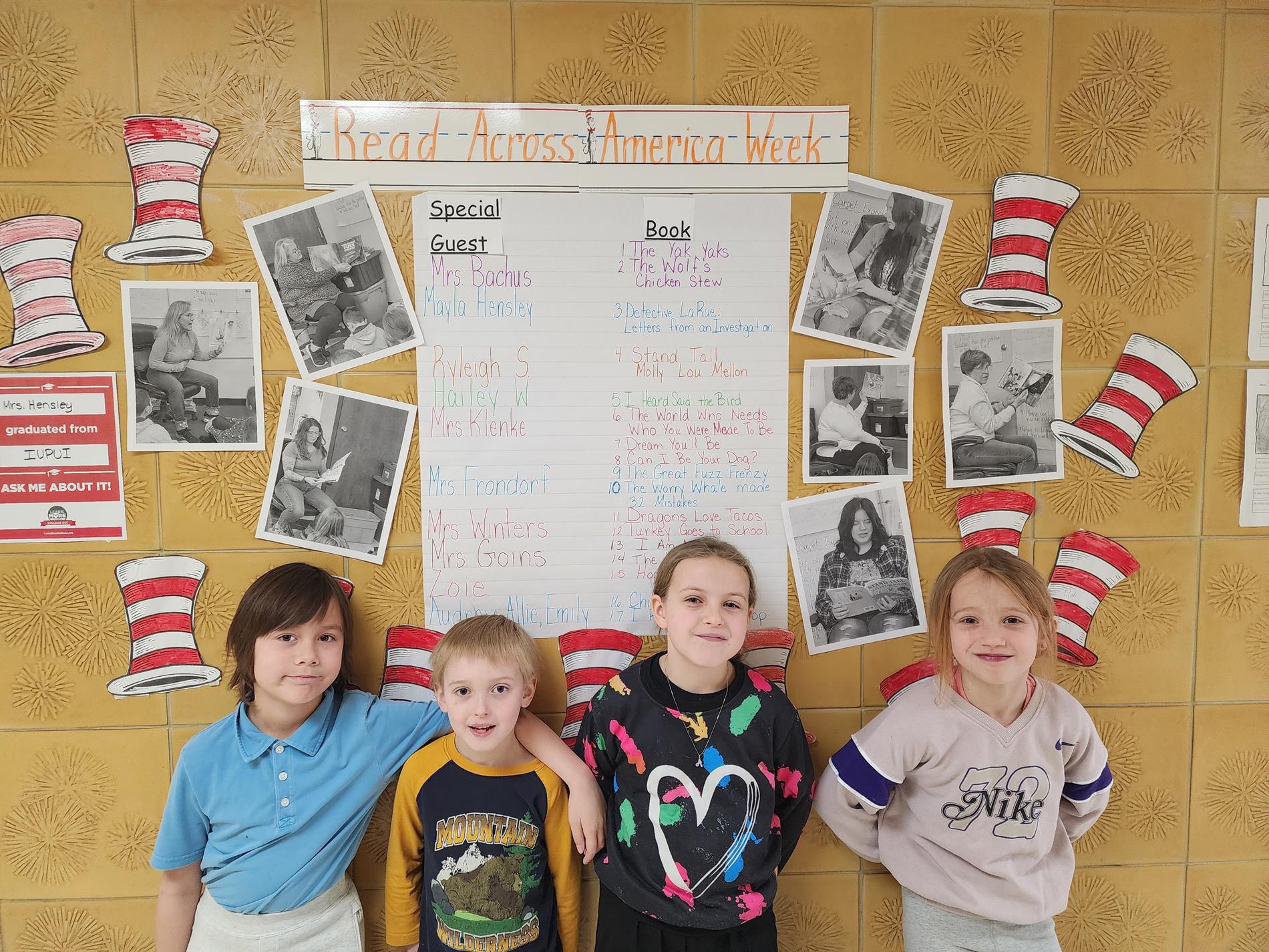 Second grade students posing for Read Across America Week