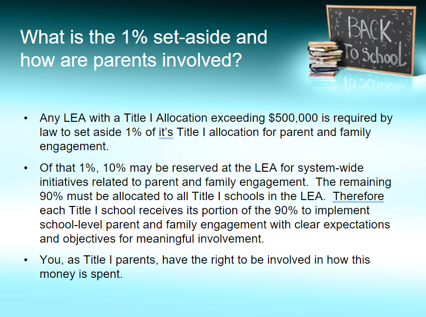 How are parents involved in the 1% set aside? 