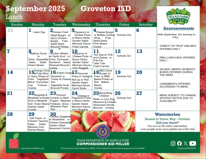 Elementary Lunch Menu