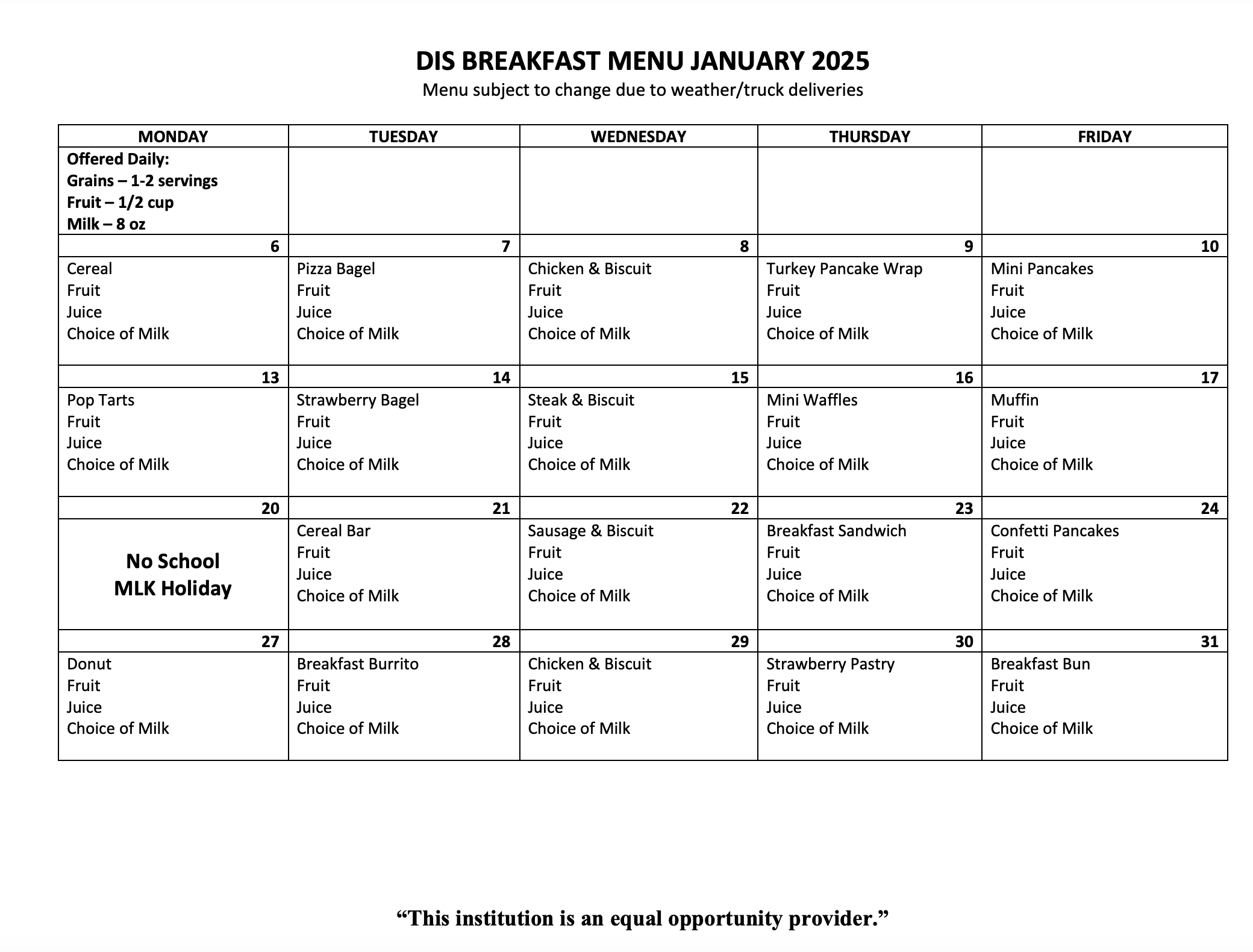 Breakfast Menu