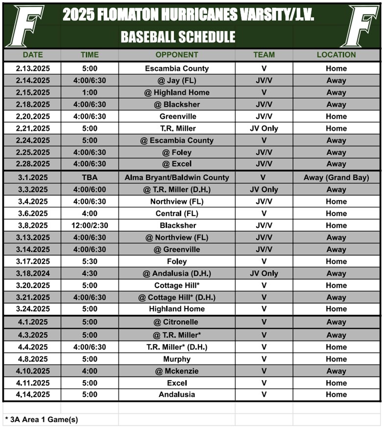 Baseball Schedule JV2025