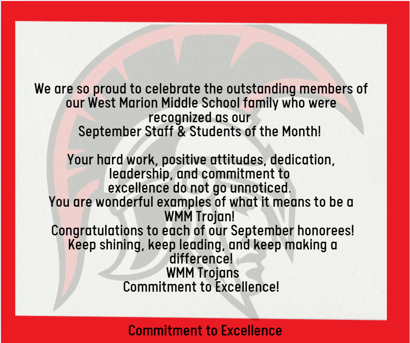 Congratulations to our September Teacher & Staff of the Month! 