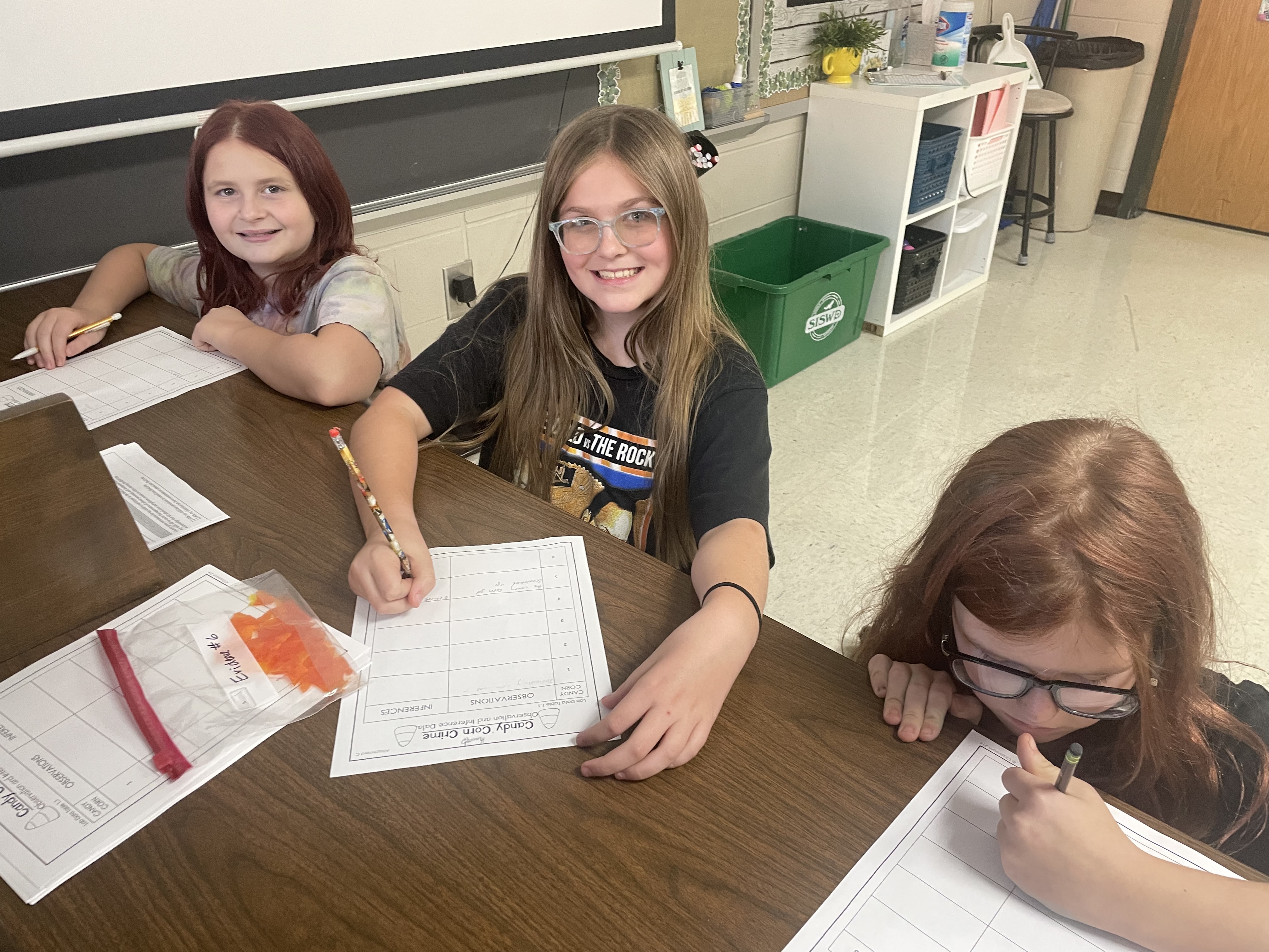 6th grade students identifying what happened to their candy corn.