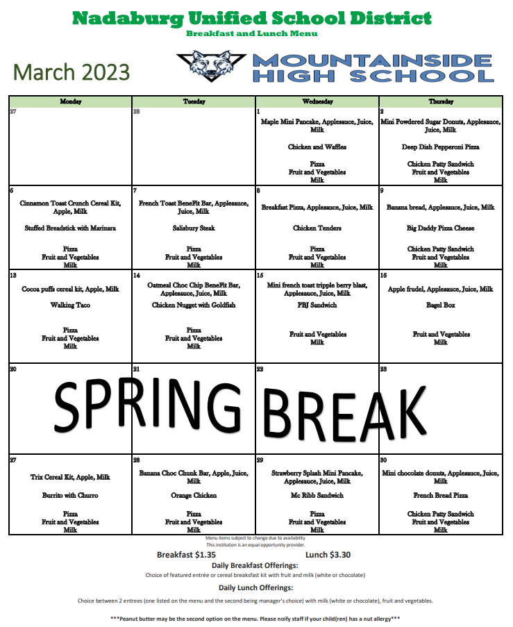 2023 March Lunch Menu 2023 March Lunch Menu