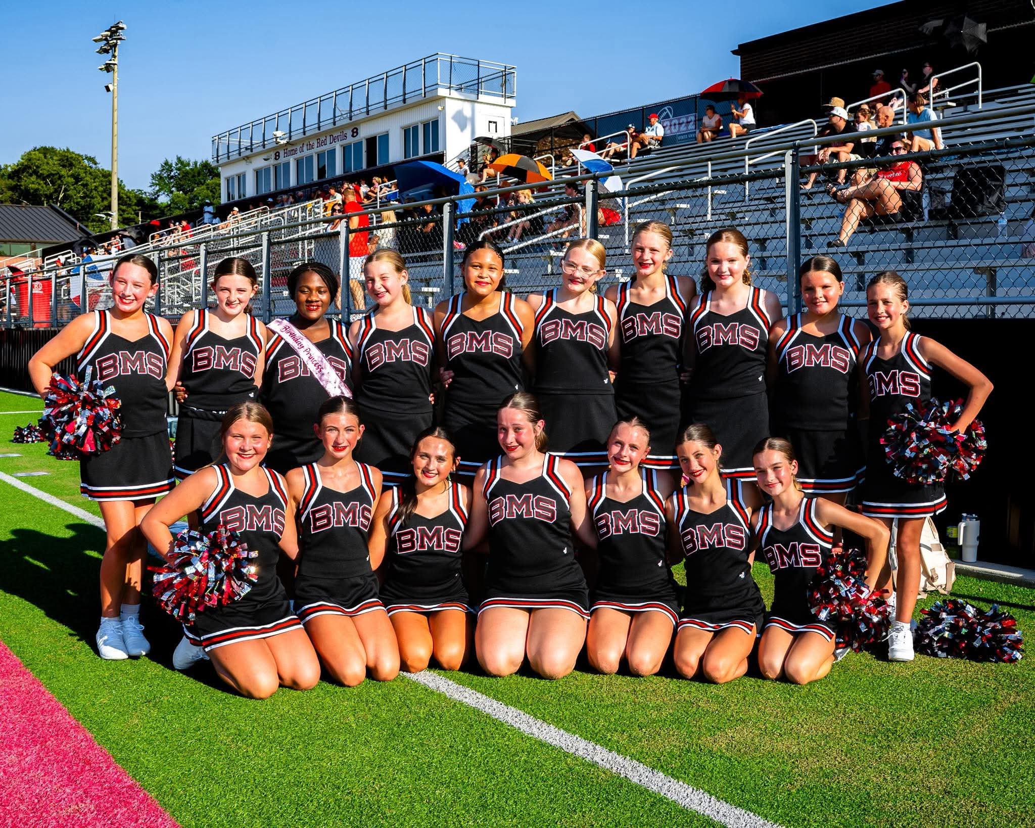 2026 BMS Football Cheerleading Team Posing 