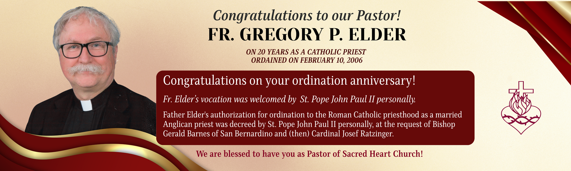 Fr. Greg congratulations on ordination anniversary