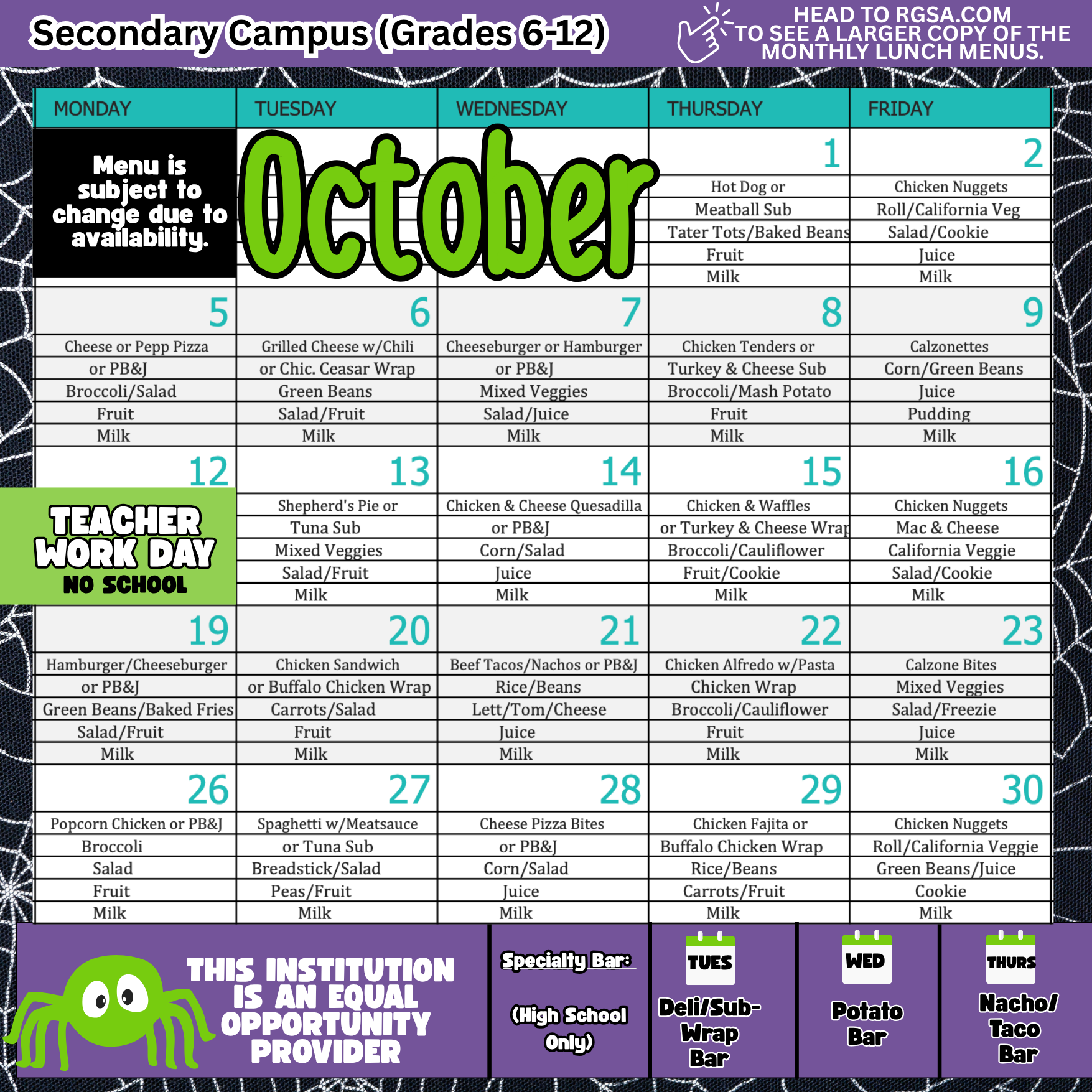 October Secondary Lunch