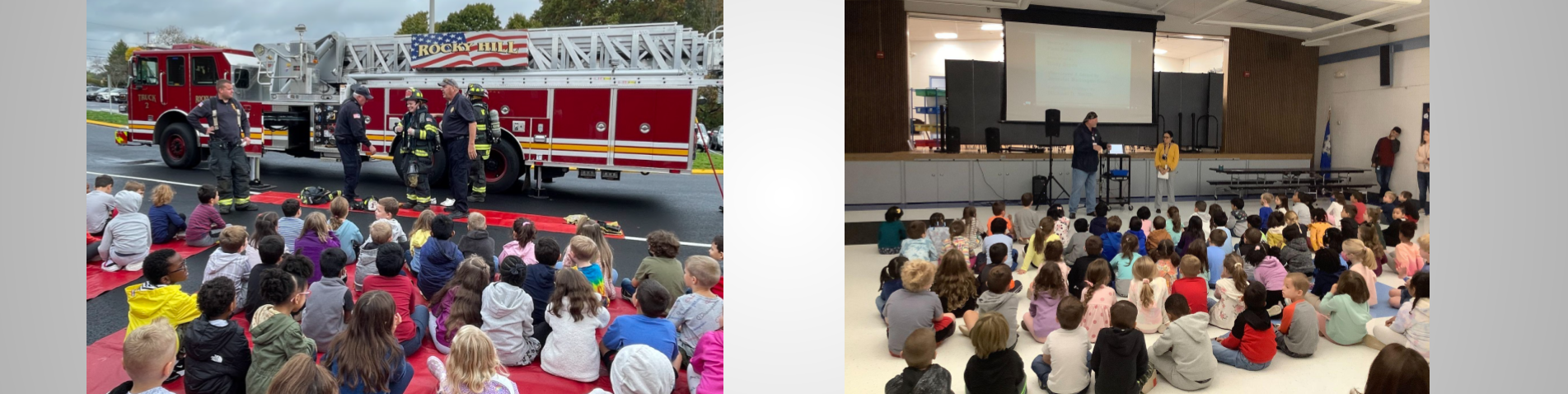 Students learn about bus safety and fire prevention during whole school assemblies 