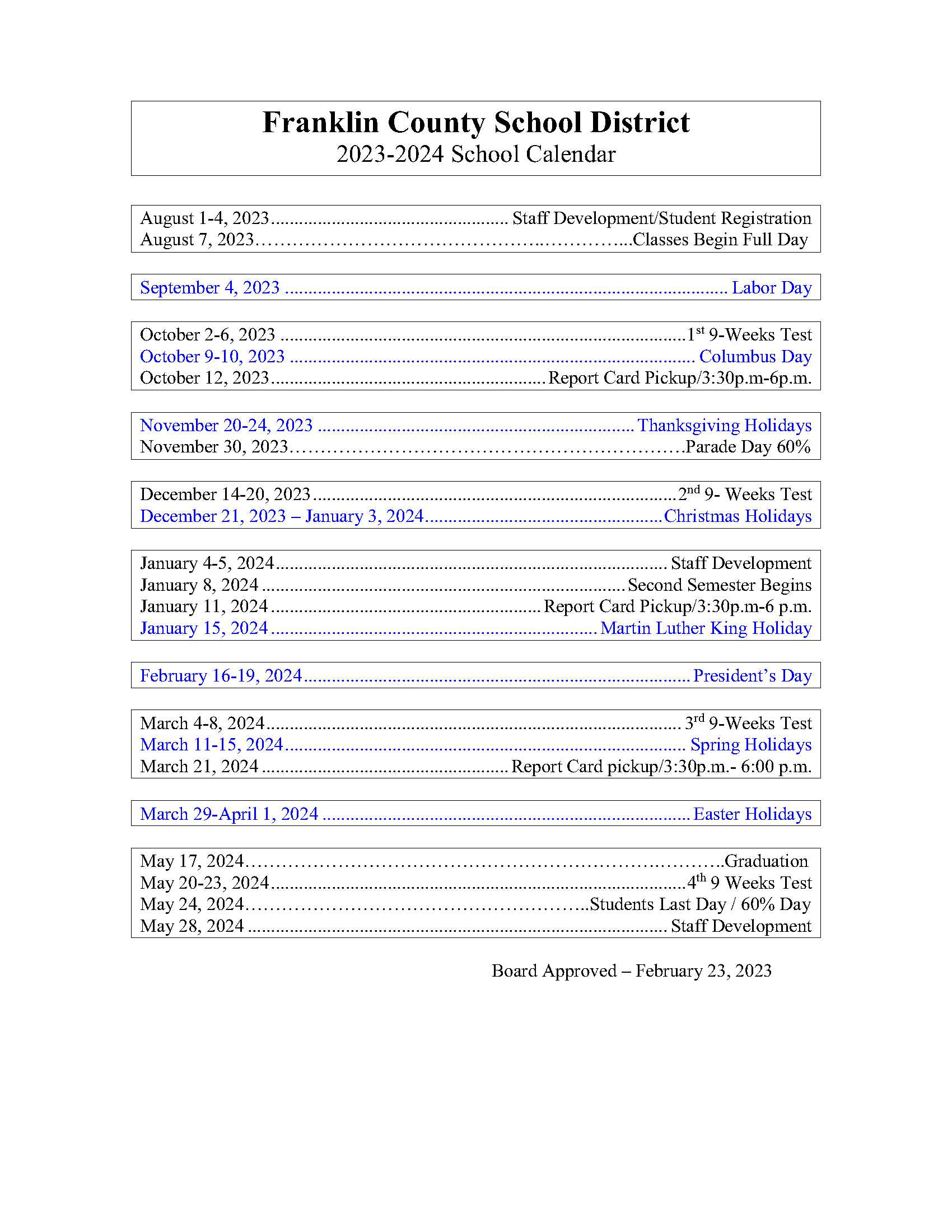 Franklin County School 2025 Calendar Lexy Rozanne