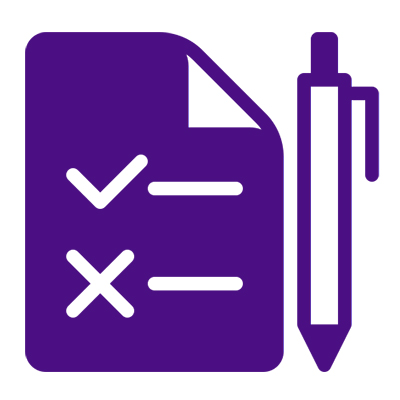 icon representing college preparations with test paper and pen
