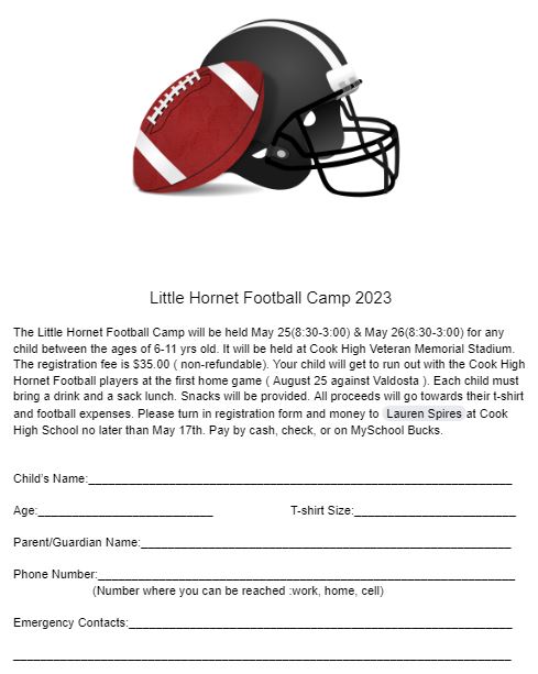 Little Hornet Football Camp Registration Form