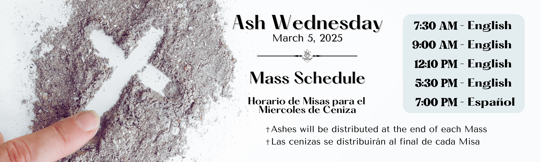 Ash Wed Mass Schedule | March 5