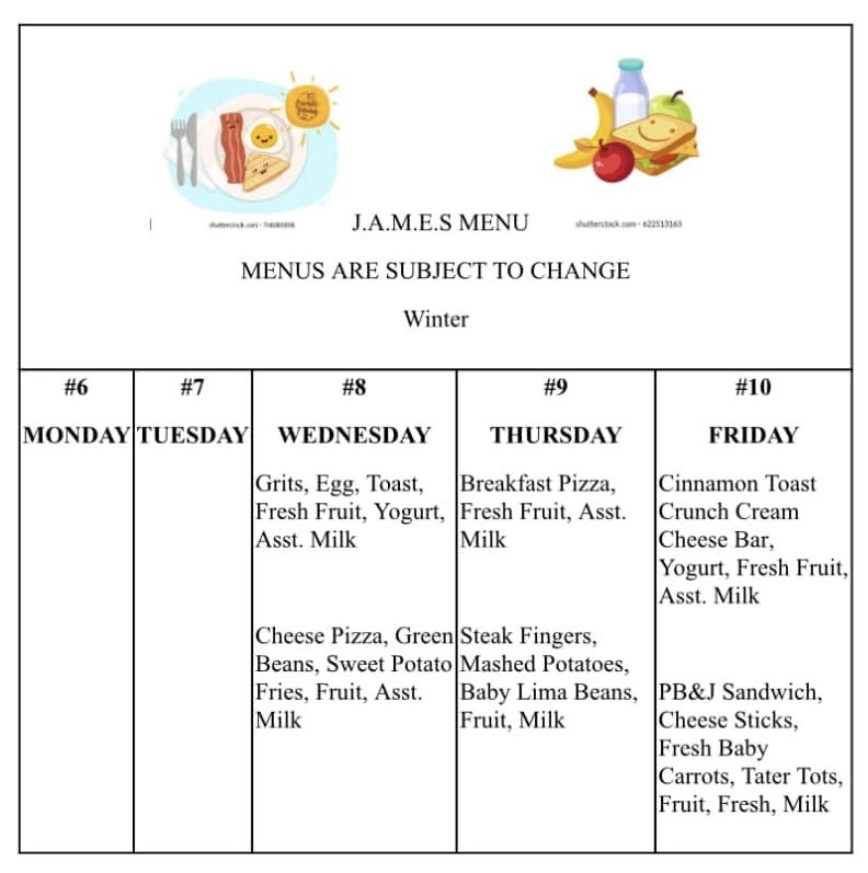 lunch menu for back to school