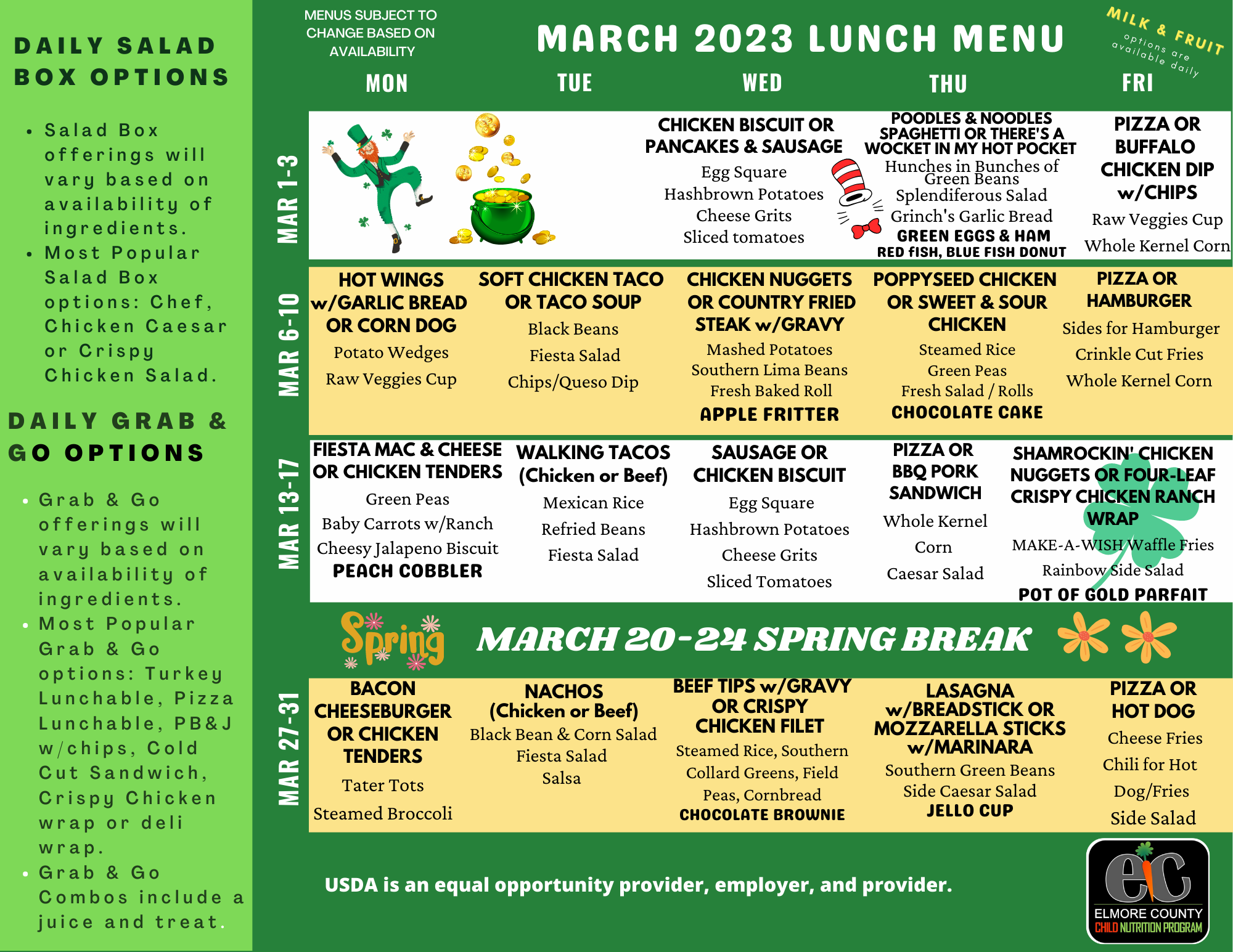 March 2023 Lunch Menu