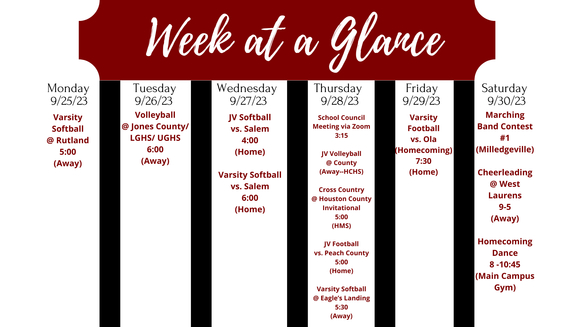 Week at a Glance Sept. 25-Sept. 30