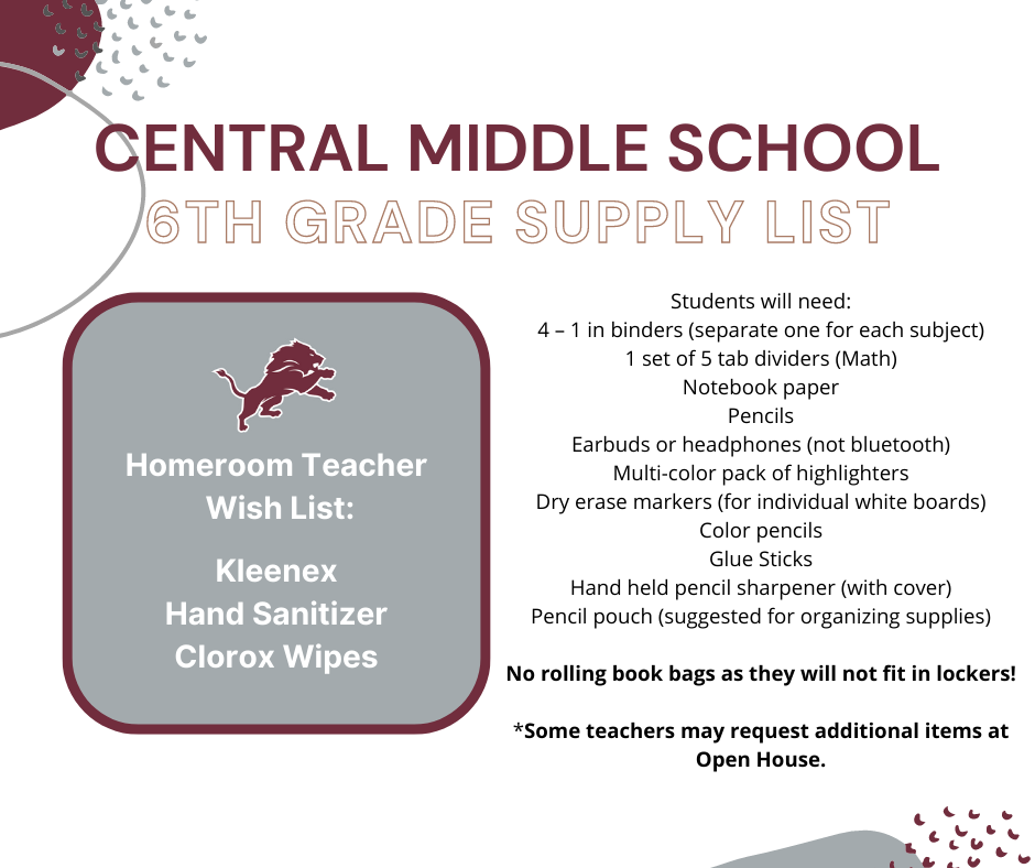 6th grade supply list 6th grade supply list