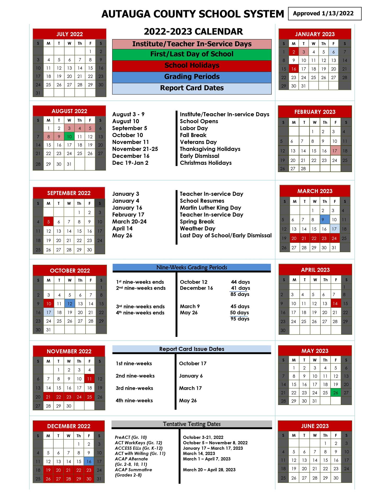 approved school calendar