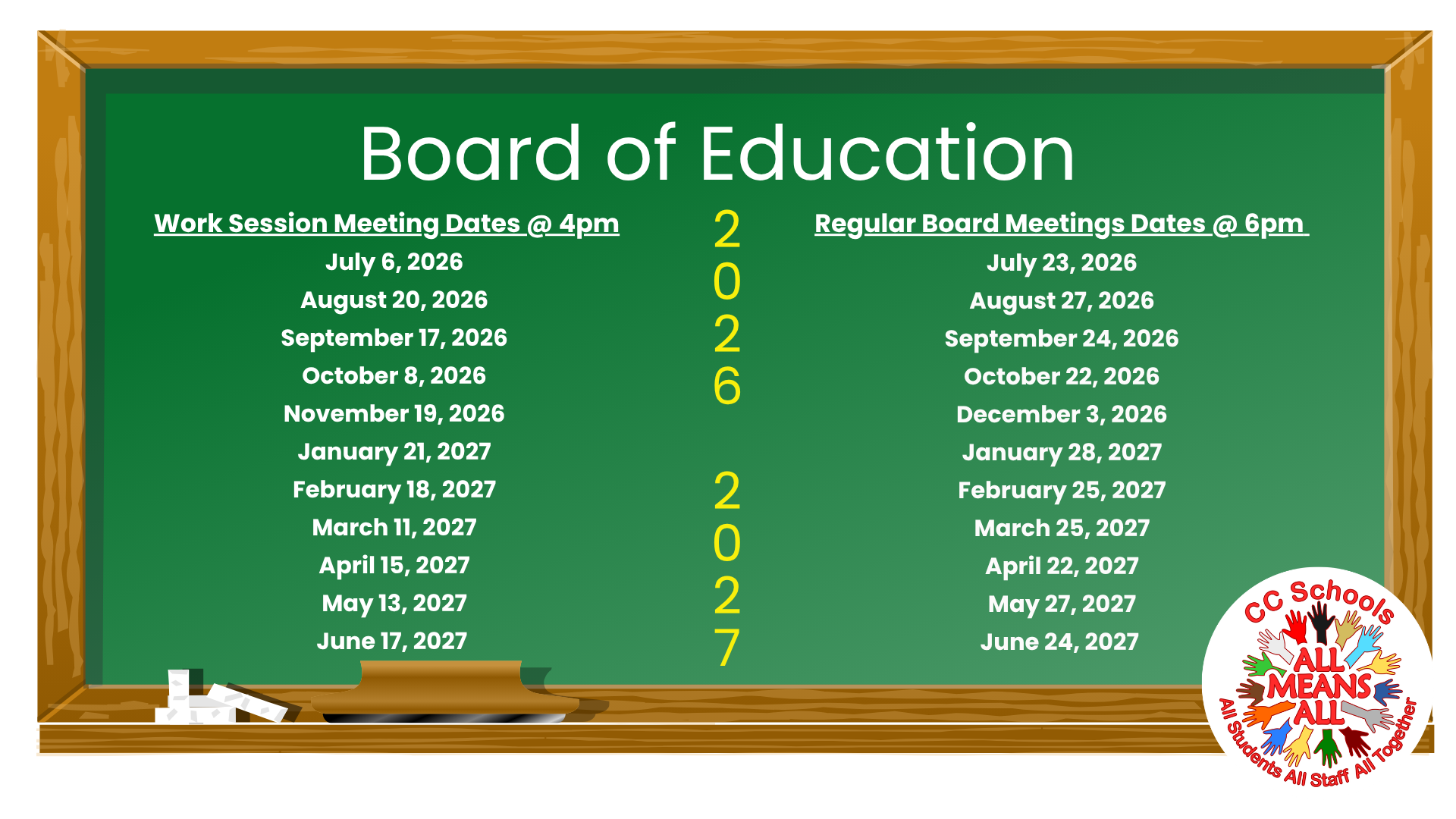BOE Scheduled Worksession and Board Meeting Dates