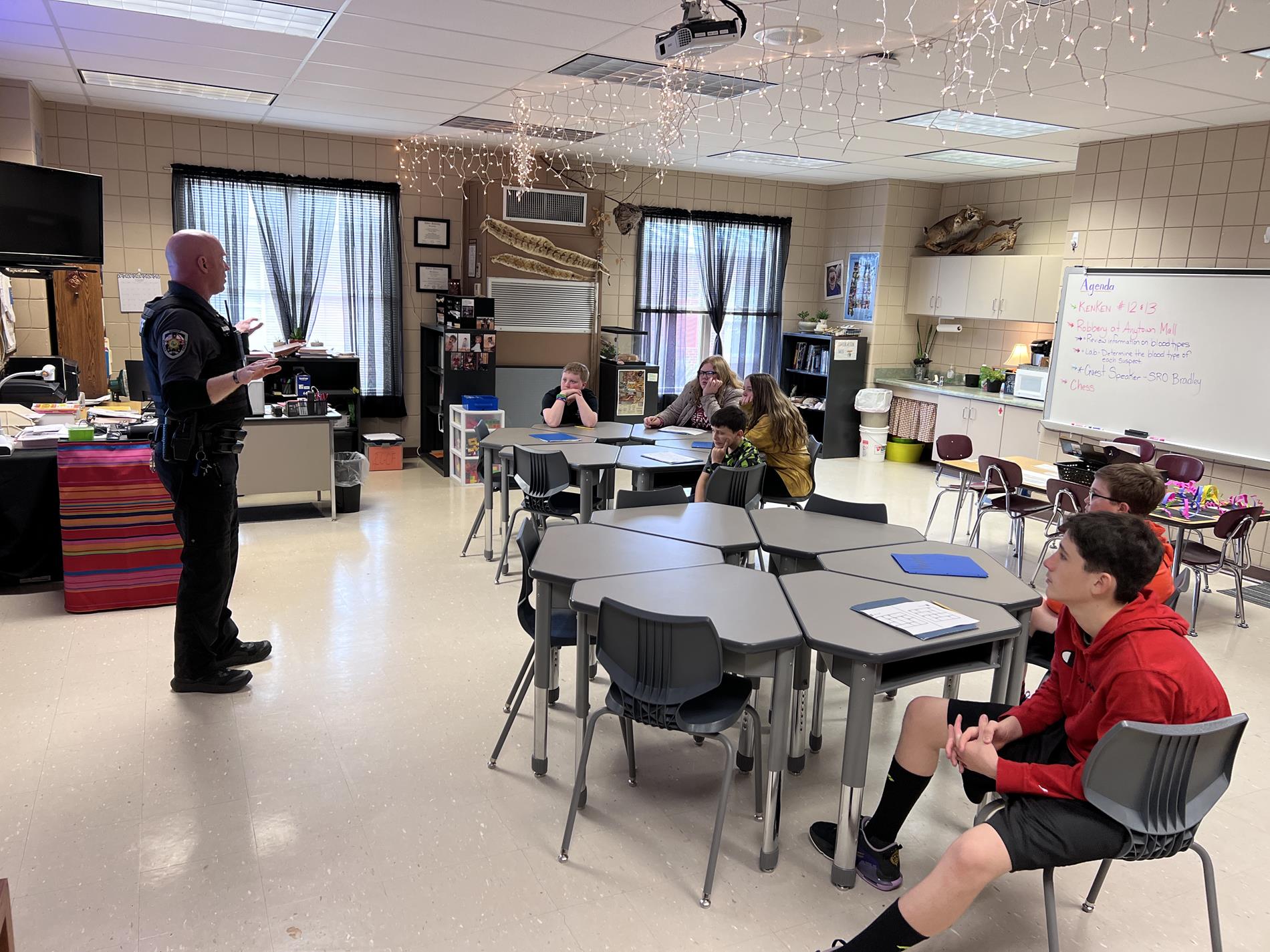 Officer Bradley spoke to the students about crime scene investigation.