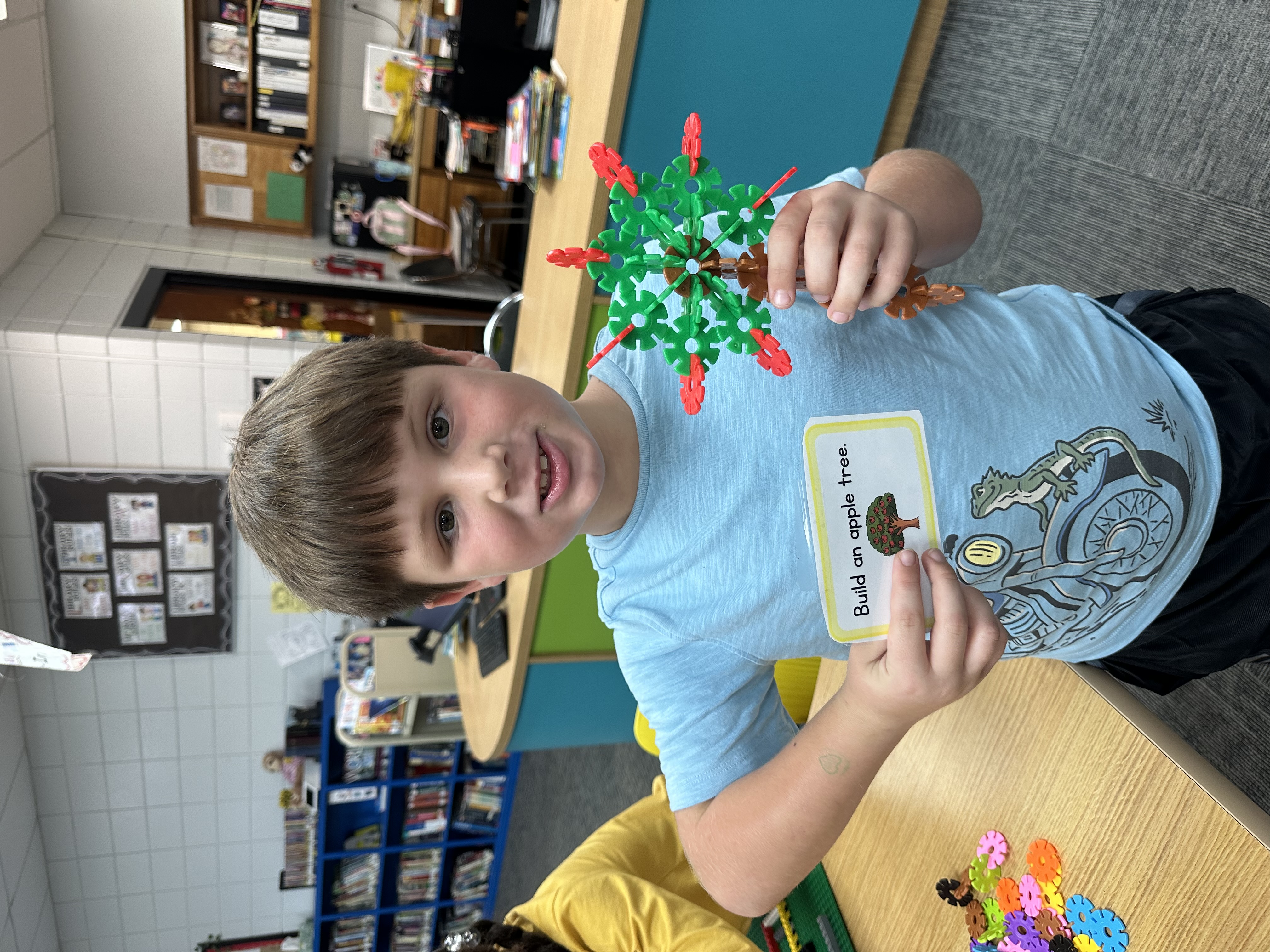 Students completed a building challenge and created an apple tree.  