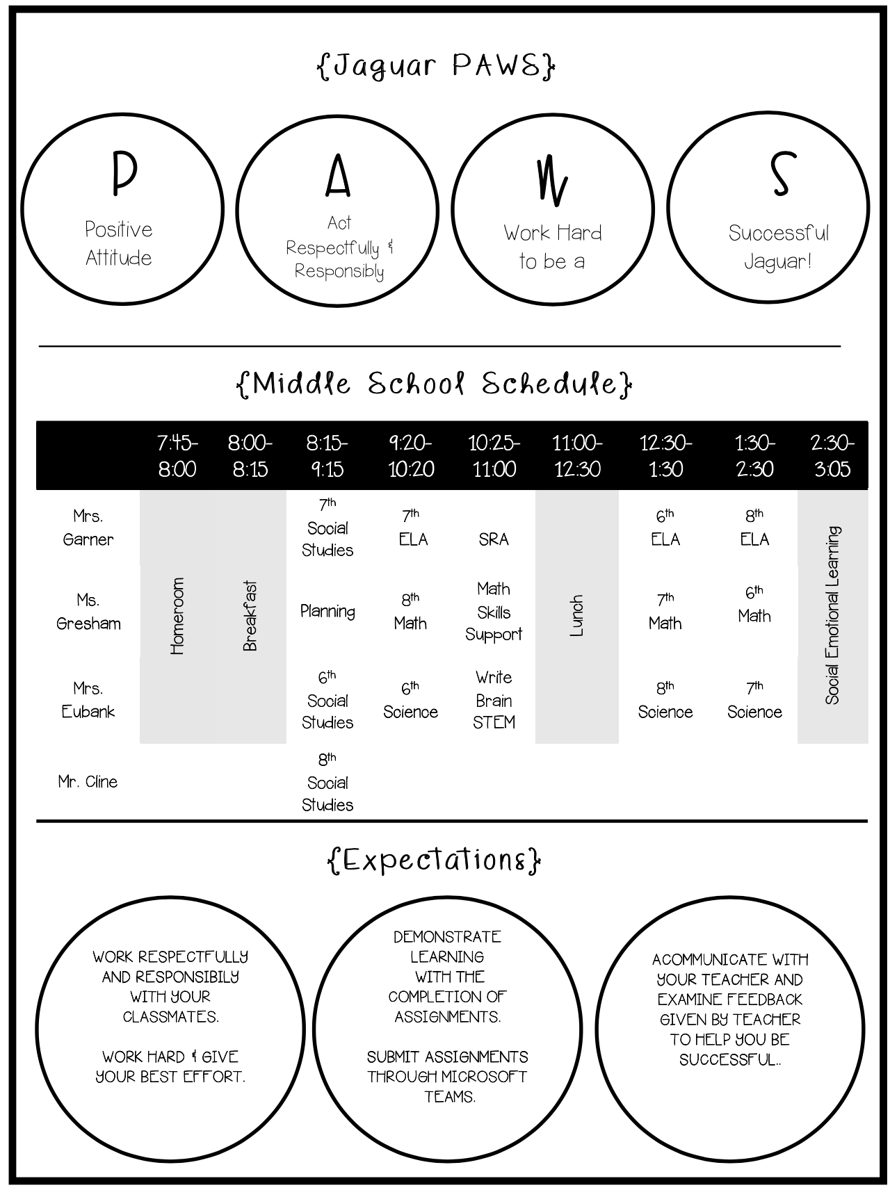 Middle School Schedule 