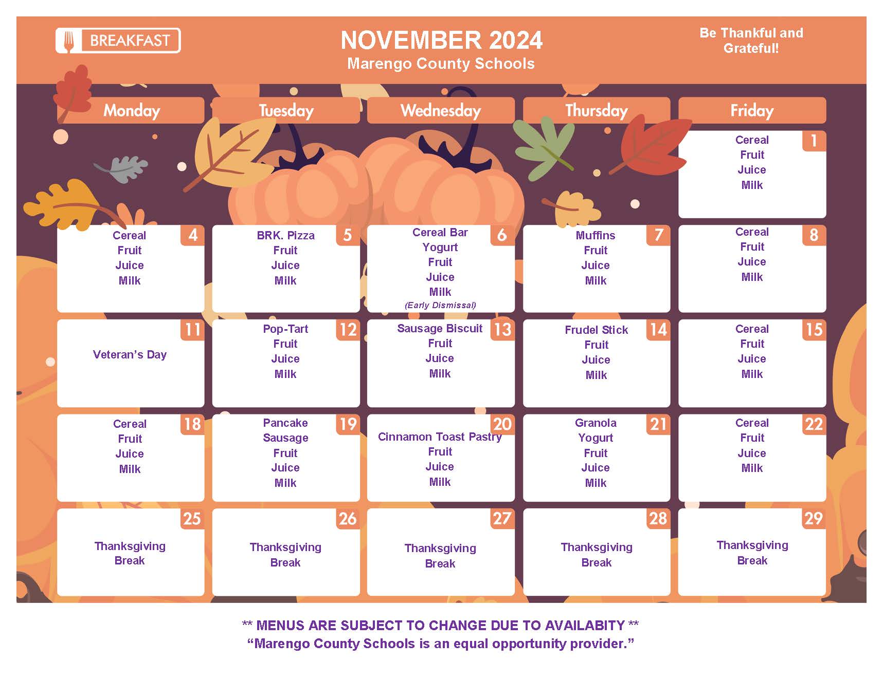 November2024 Breakfast menu