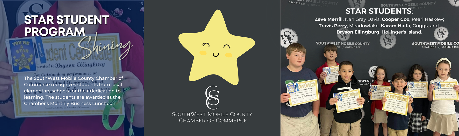 The SouthWest Mobile County Chamber of Commerce recognizes students from local elementary schools for their dedication to learning. The students are awarded at the Chamber's Monthly Business Luncheon.