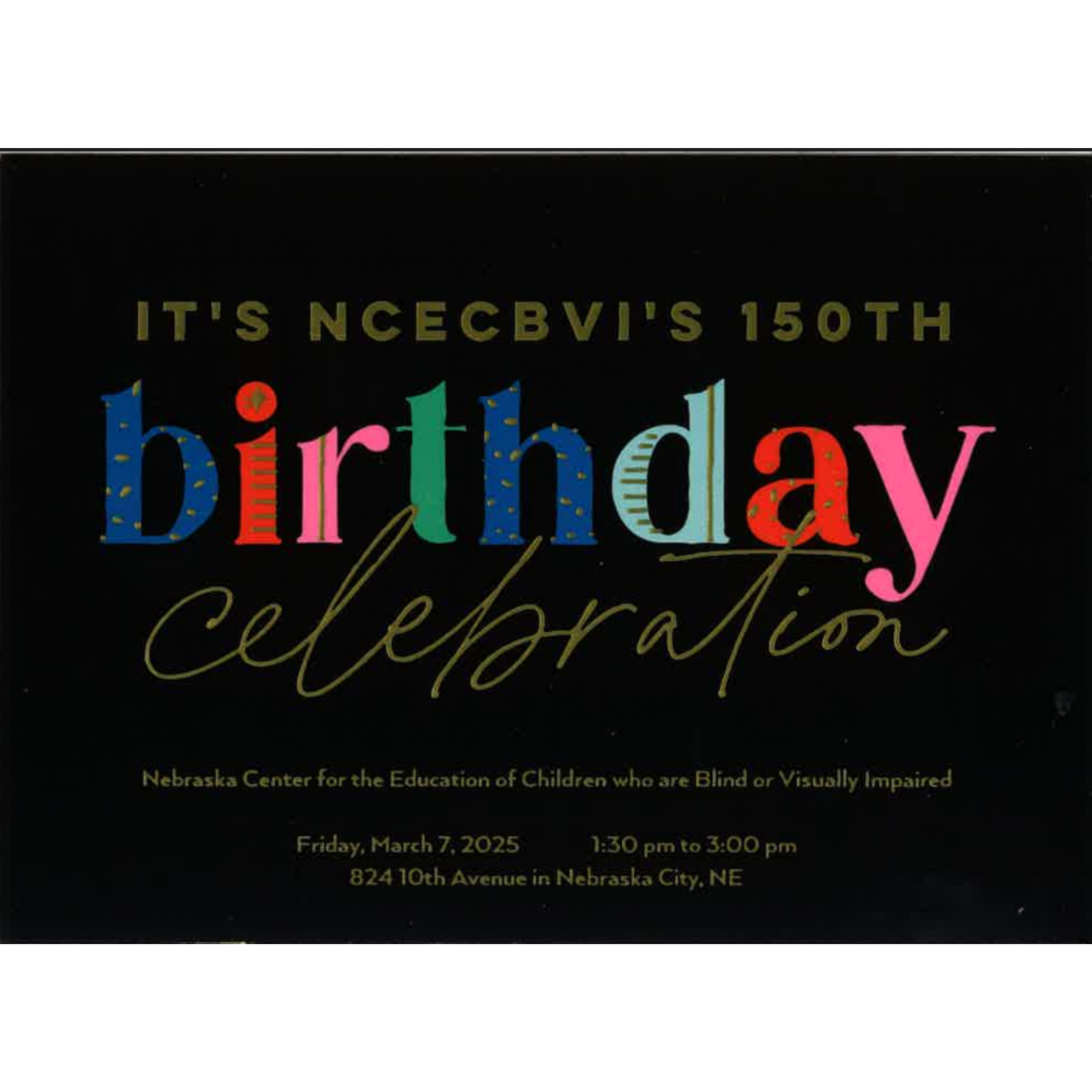 an image of an invitation to celebrate NCECBIV's 150th Birthday