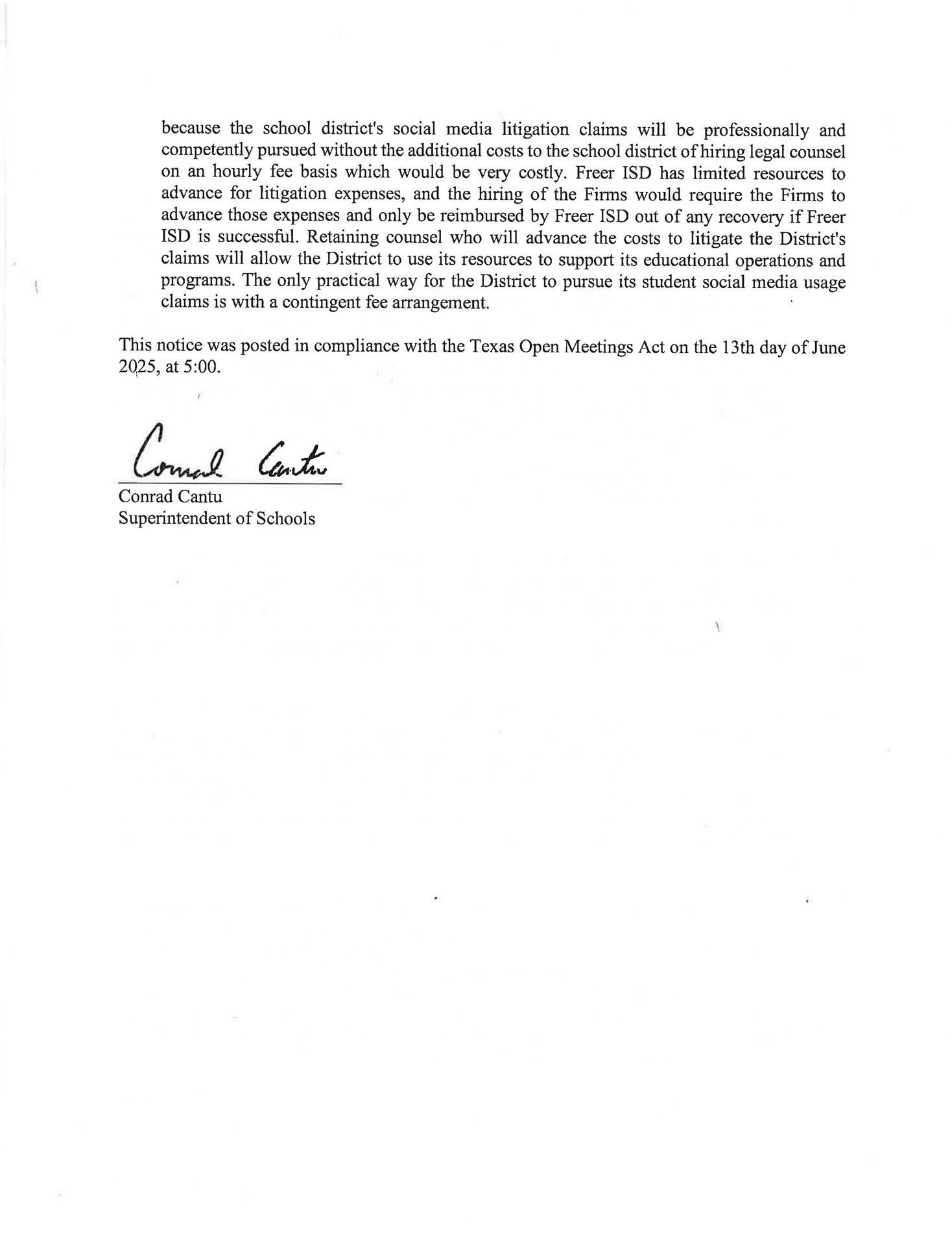 Notice of Consideration to Engage Counsel