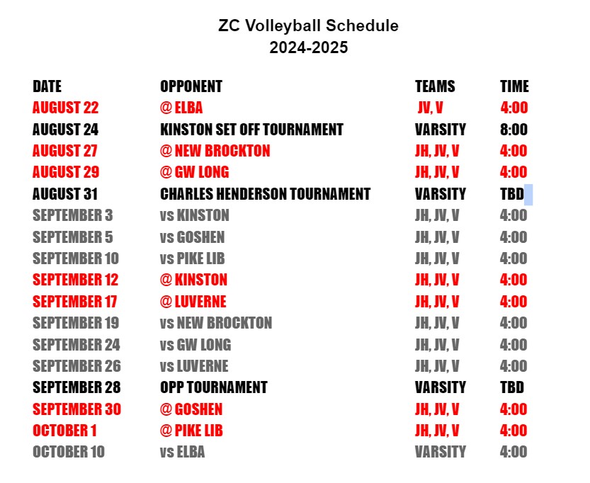 2024 Volleyball Schedule