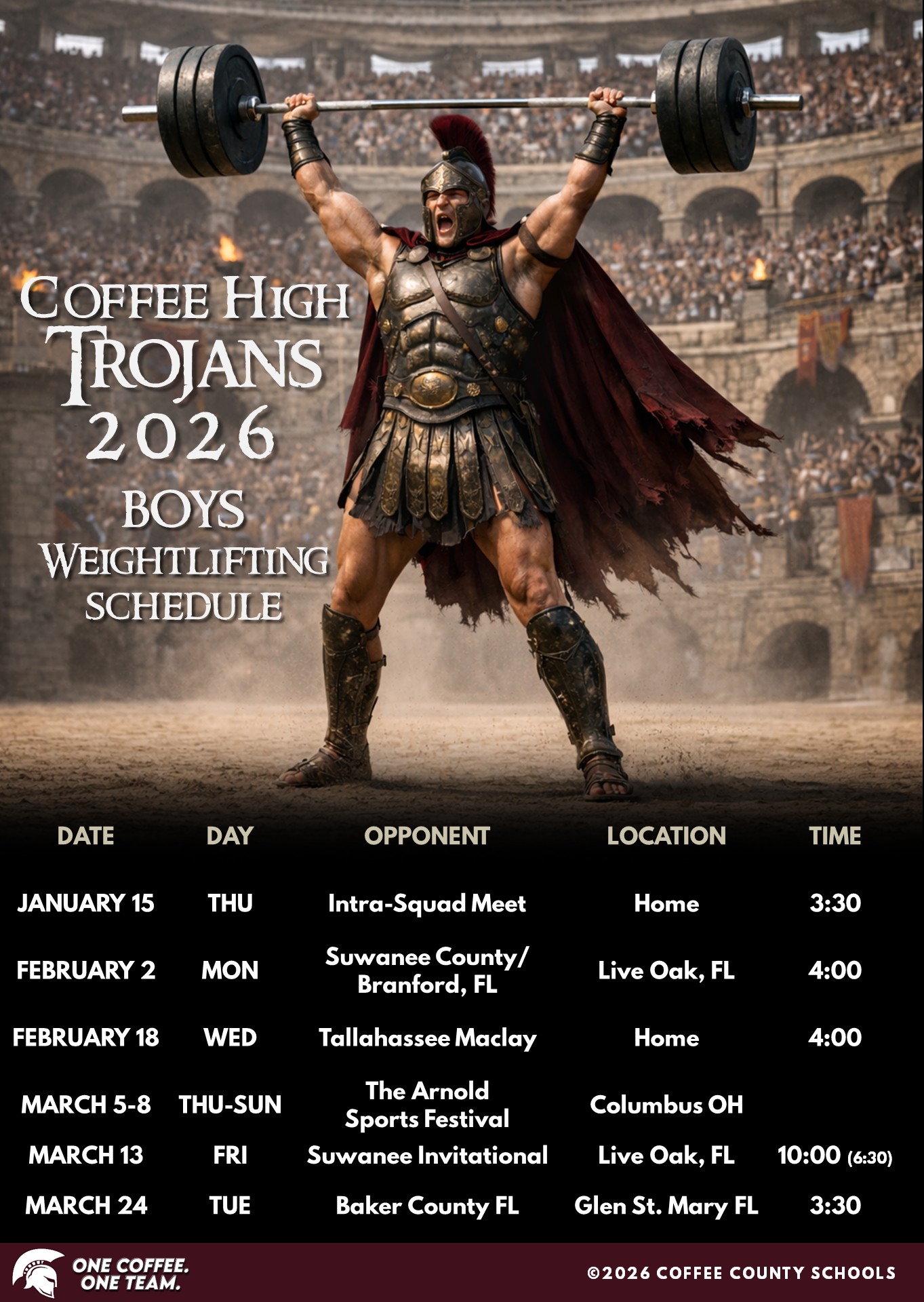 2026 CHS Boys Weightlifting Schedule