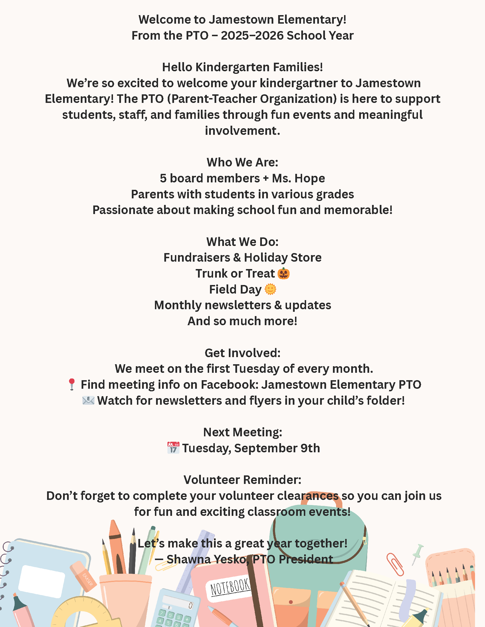 PTO Welcome Letter